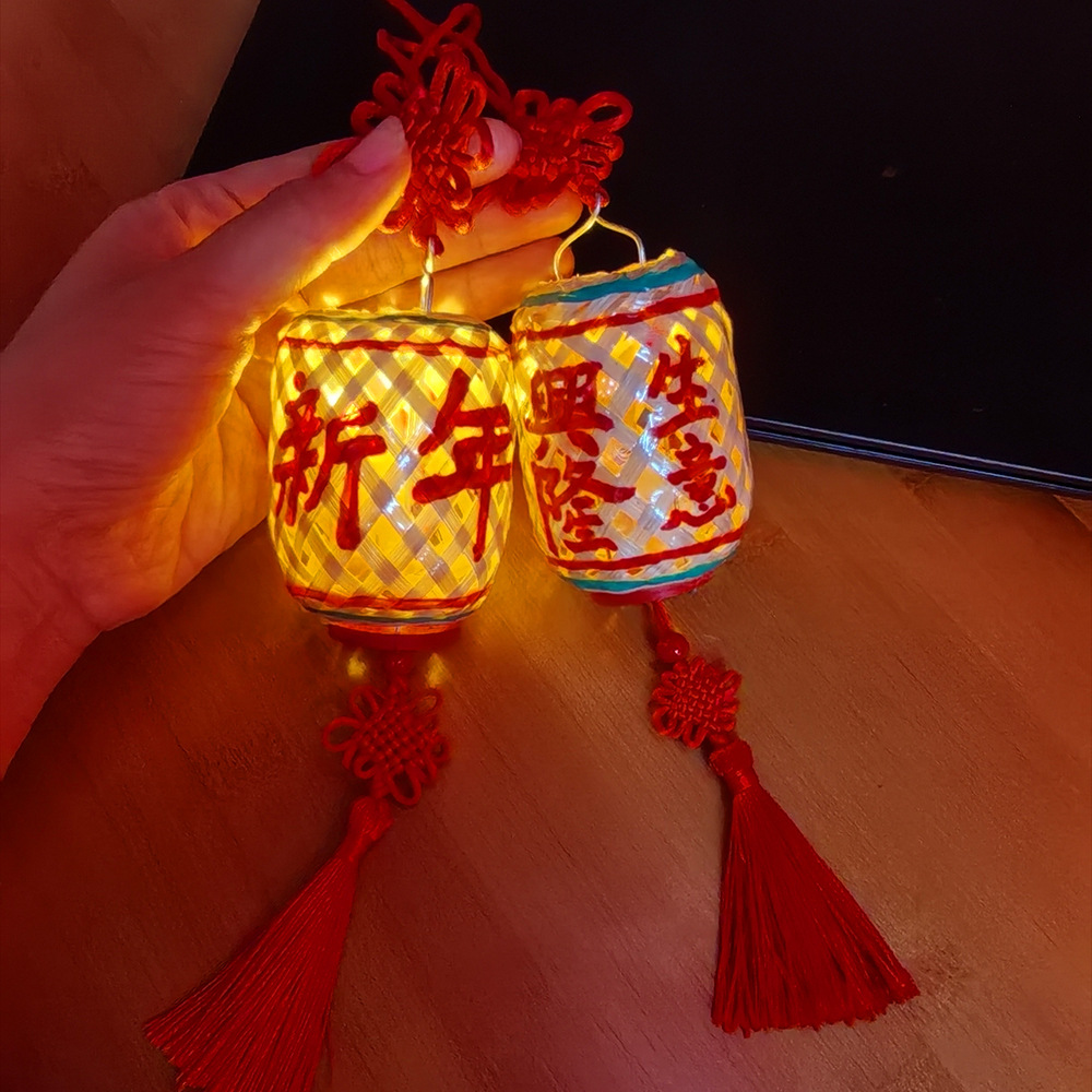 Night market night tour hand-held luminous bamboo woven small lanterns, pure handcrafted bamboo woven mini painted car decoration pendants, cross-border pic 13