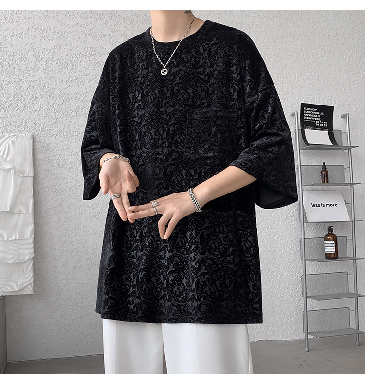 高弹提花宽松街潮ins情侣中性风短袖T恤男大码男士百搭半袖薄款详情15