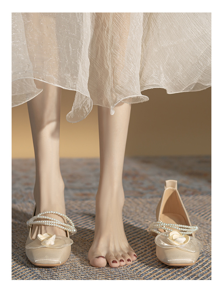 法式玛丽珍方头单鞋女2024春夏新款粗跟中跟女鞋百搭花朵绸缎鞋子详情23