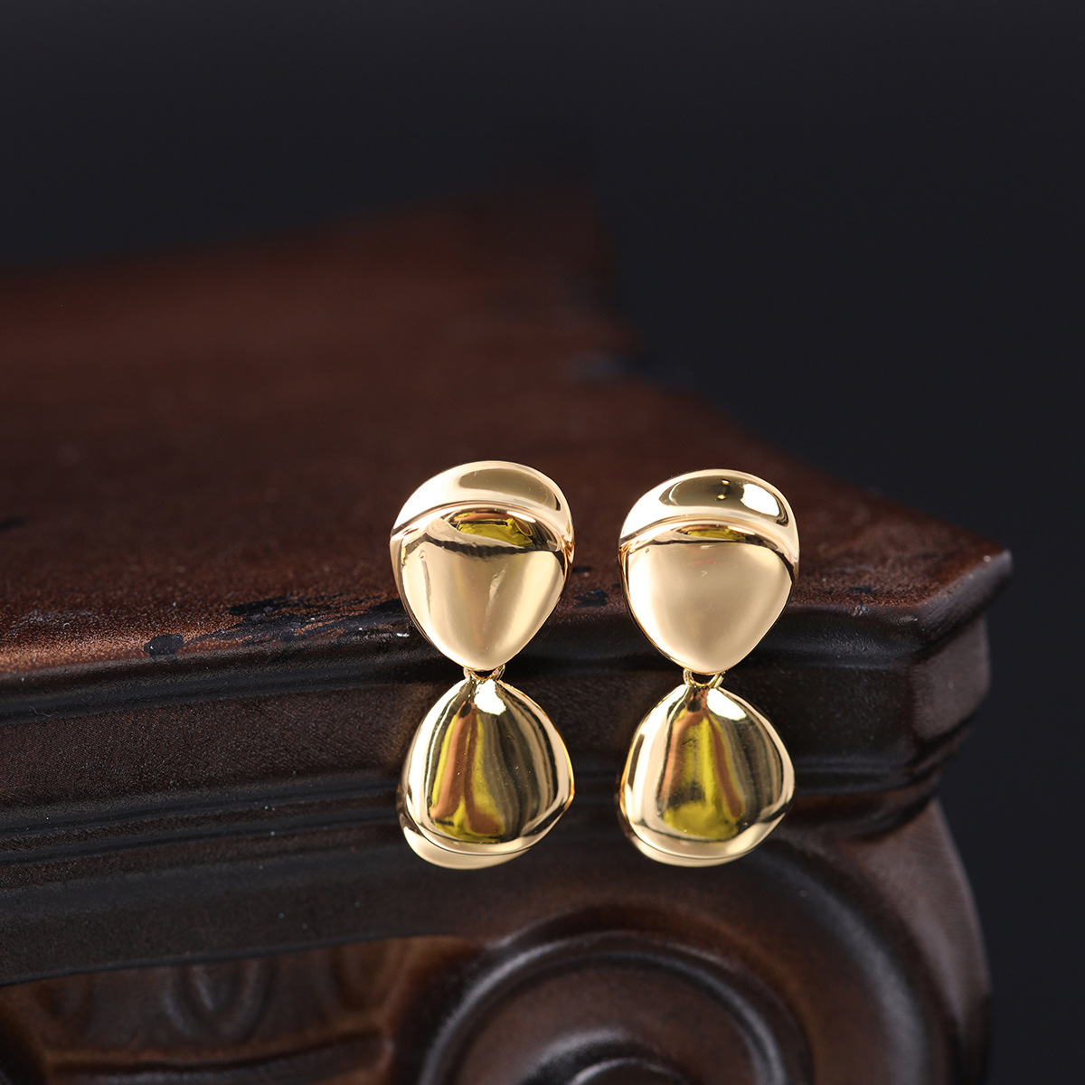 中古vintage复古风高级感气质小清新时尚个性百搭小众亮金色耳饰详情2