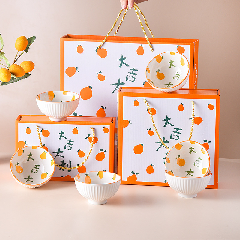 【 Six Bowls and Six Chopsticks 】 Household high-appearance-level, auspicious gift box set of ceramic bowls and chopsticks for business wholesale as souvenirs pic 4