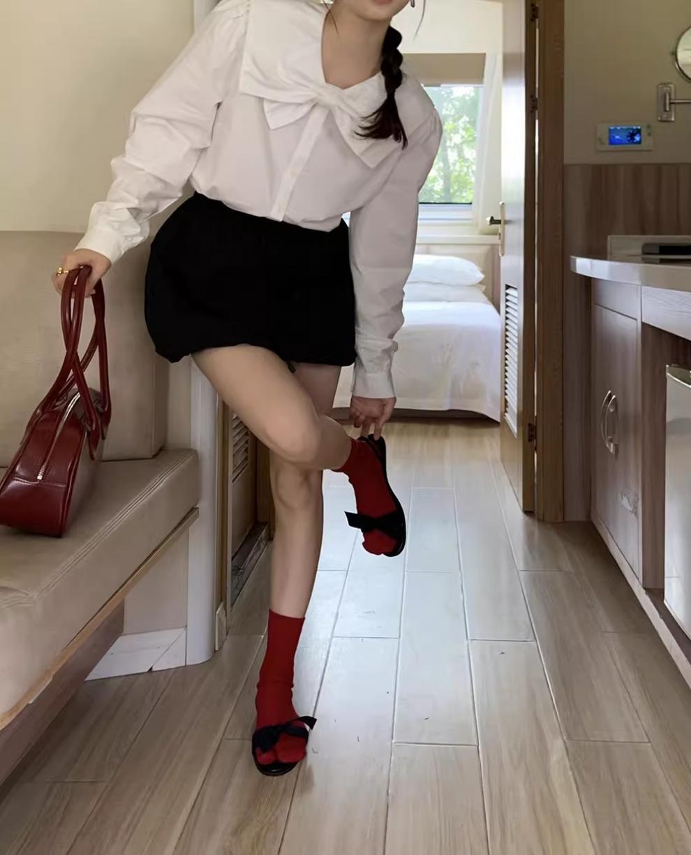 韩系设计感小众蝴蝶结娃娃领白色衬衫女2024春秋新款内搭别致上衣详情12