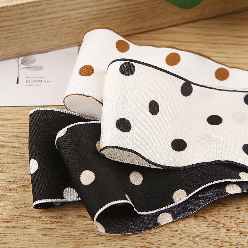 Single-sided polka dot printed polyester ribbon bow, DIY hair accessory material, shoe flower, straw hat, fresh flower dot woven ribbon pic 5