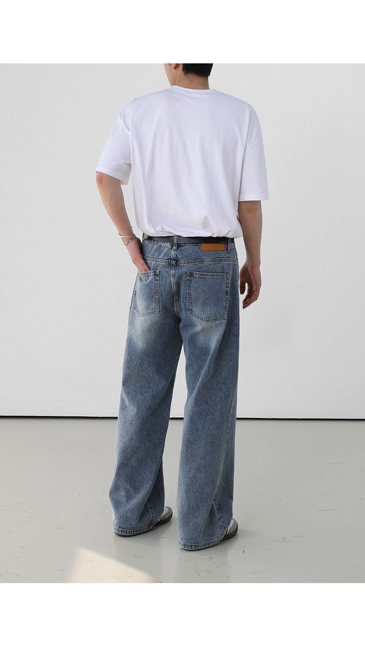 BJ复古水洗牛仔裤男士夏季薄款宽松长裤子韩版潮流阔腿直筒裤详情7