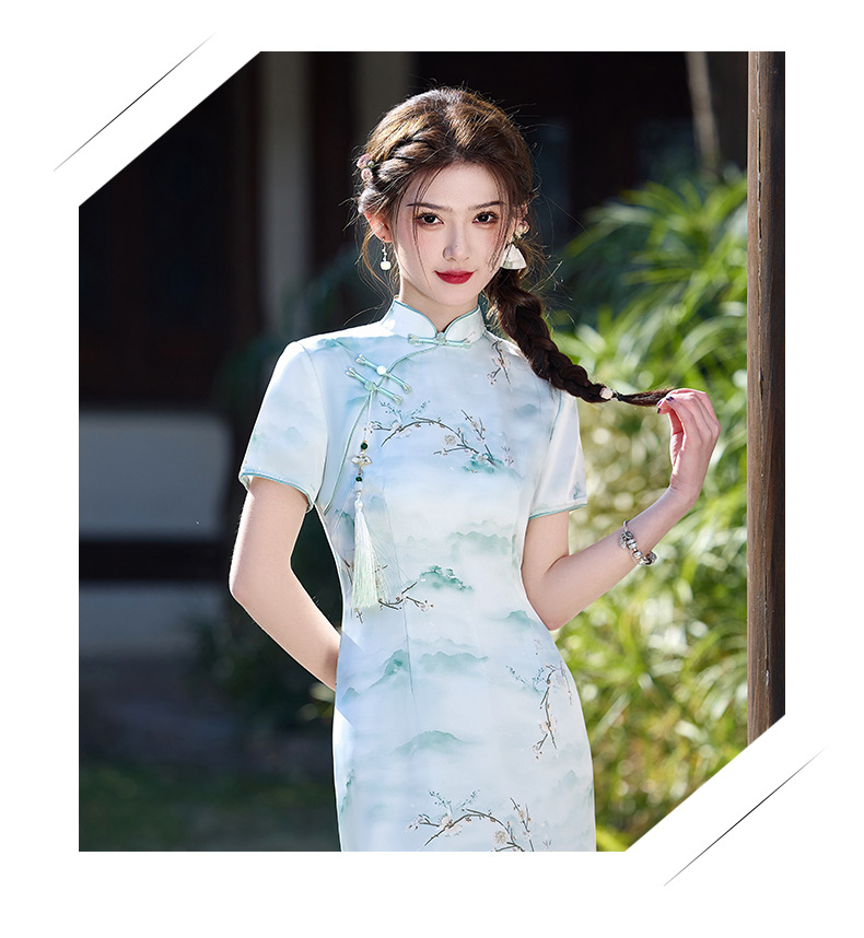 国潮腊梅双层醋酸旗袍春夏新款年轻款改良新中式国风日常详情1