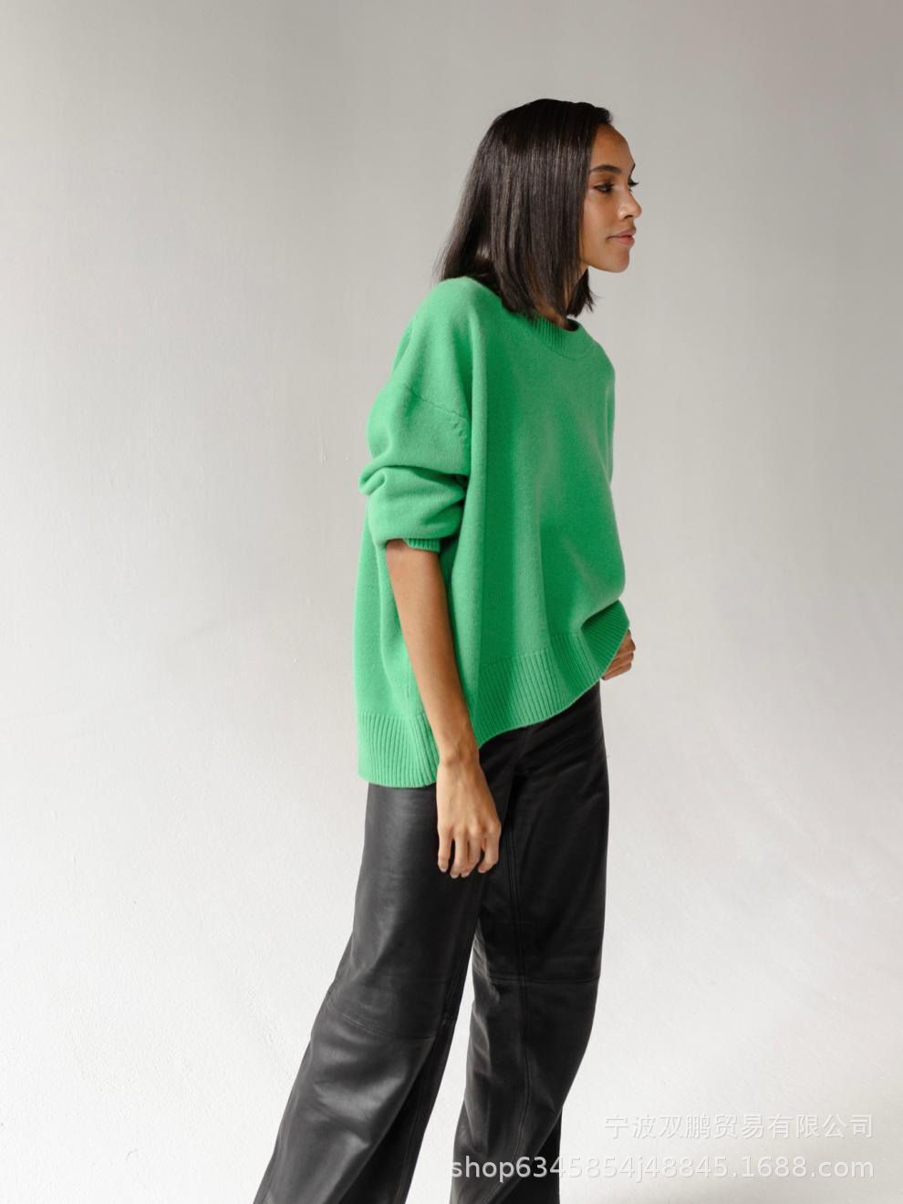 秋冬跨境俄罗斯爆款女装针织衫圆领纯色宽松毛衣欧美详情32