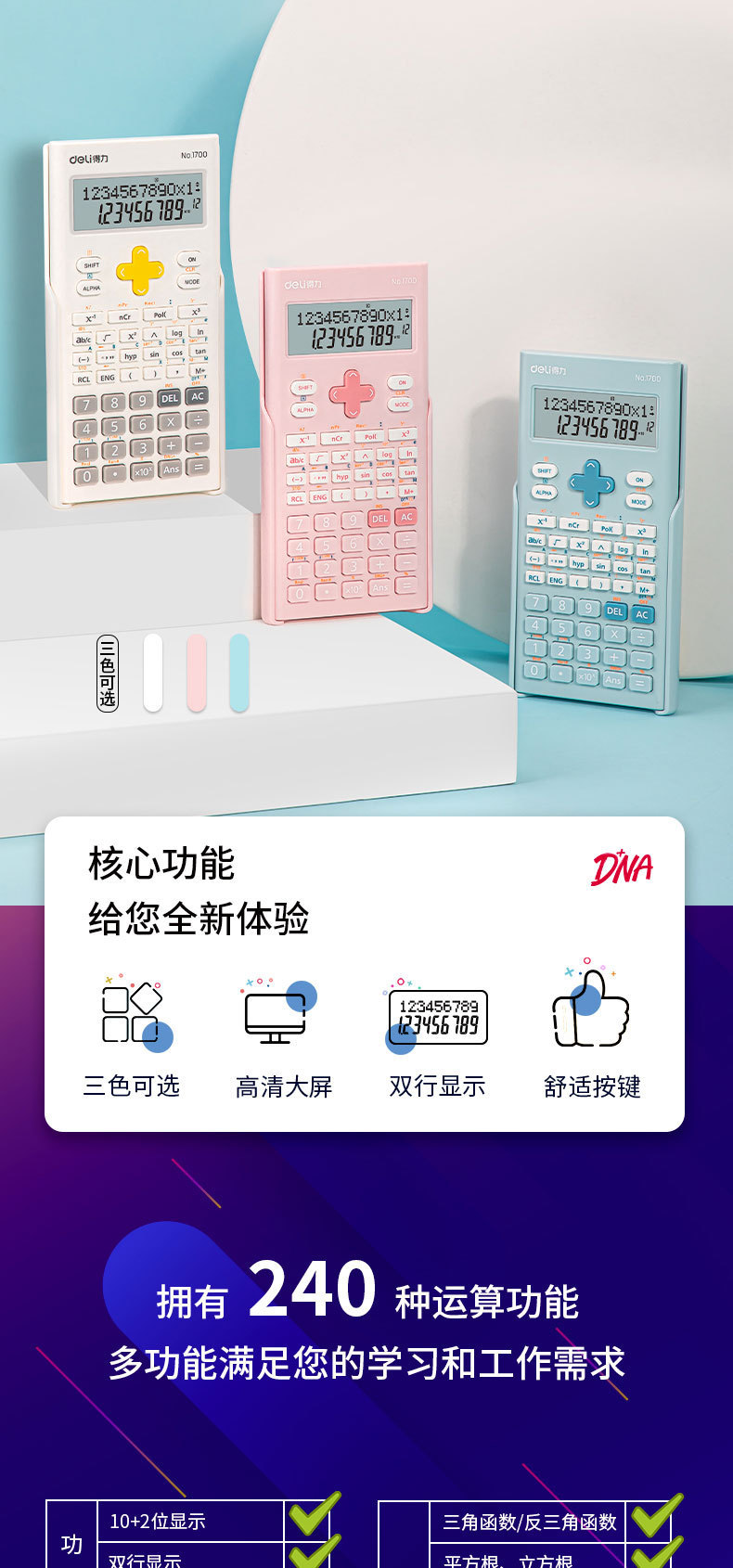 Wholesale Deli Deli 1700 calculator functions for Students, electronic science computers for classroom exams pic 1