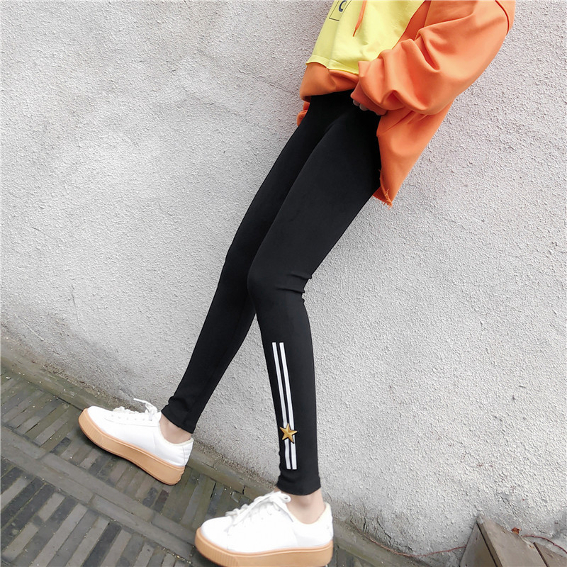 Spring new Korean-style side-striped five-star printed slimming nine-inch skinny pants pic 7