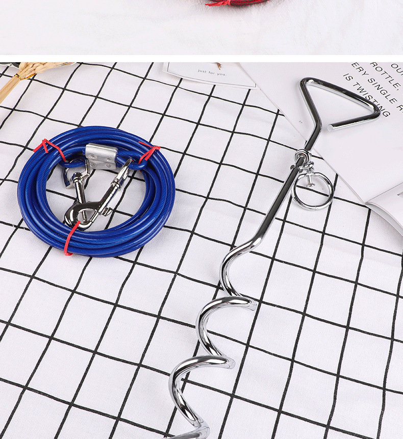 Outdoor spiral ground studs for pet dogs, fixed dog studs, double-ended one-to-two steel wire leash matching dog studs pic 15