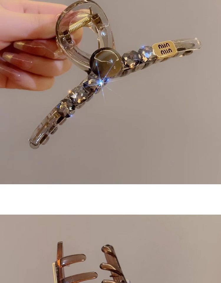 高级感茶色水晶发夹女后脑勺发量多大号鲨鱼夹气质盘发发抓夹头饰详情9