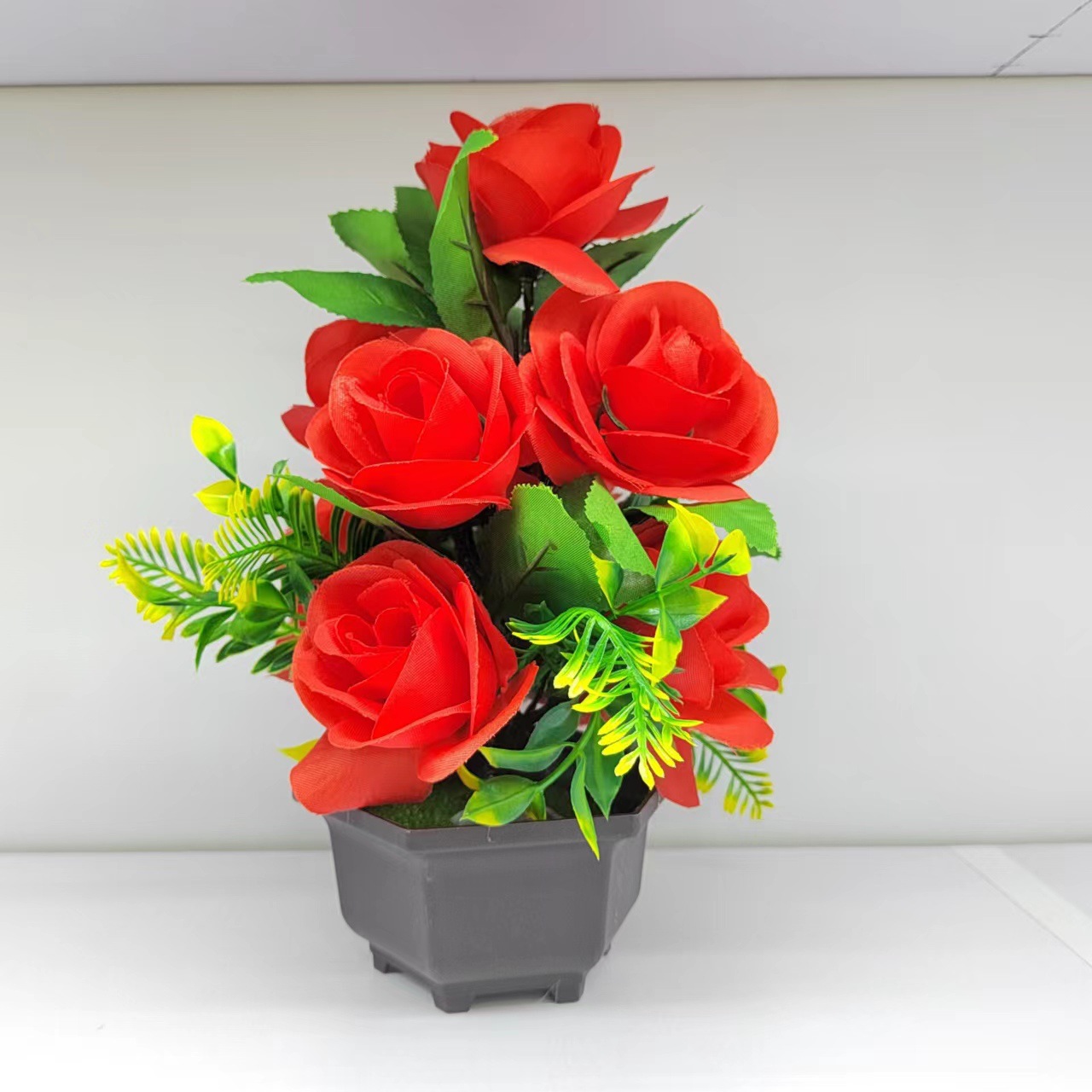 Nine-headed large rose bonsai decoration, realistic bonsai flower, home decoration, interior decoration, photography props pic 13
