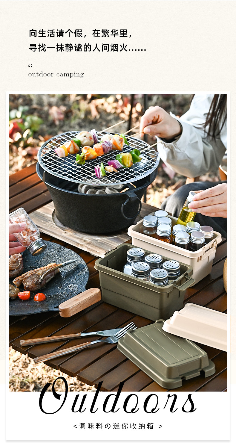 Camping seasoning bottle storage box, mini small storage box, outdoor desktop multi-functional storage box, miscellaneous bucket pic 1