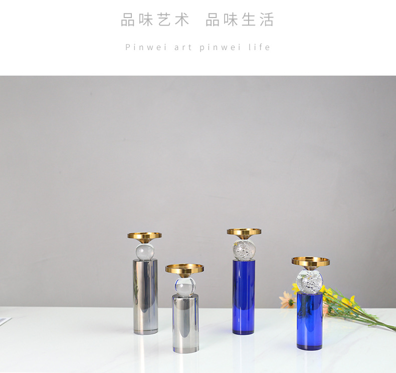 Modern and simple home furnishings, grey and blue crystal candlesticks, creative geometric decorative items, dining table decoration items pic 29