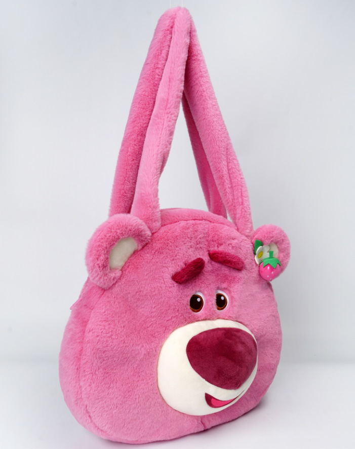 2022 nuevo strawberry bear toy story strawberry bear pack frambuesa ojos abiertos risa peluche crossbody bolso de mano doble uso pic 6