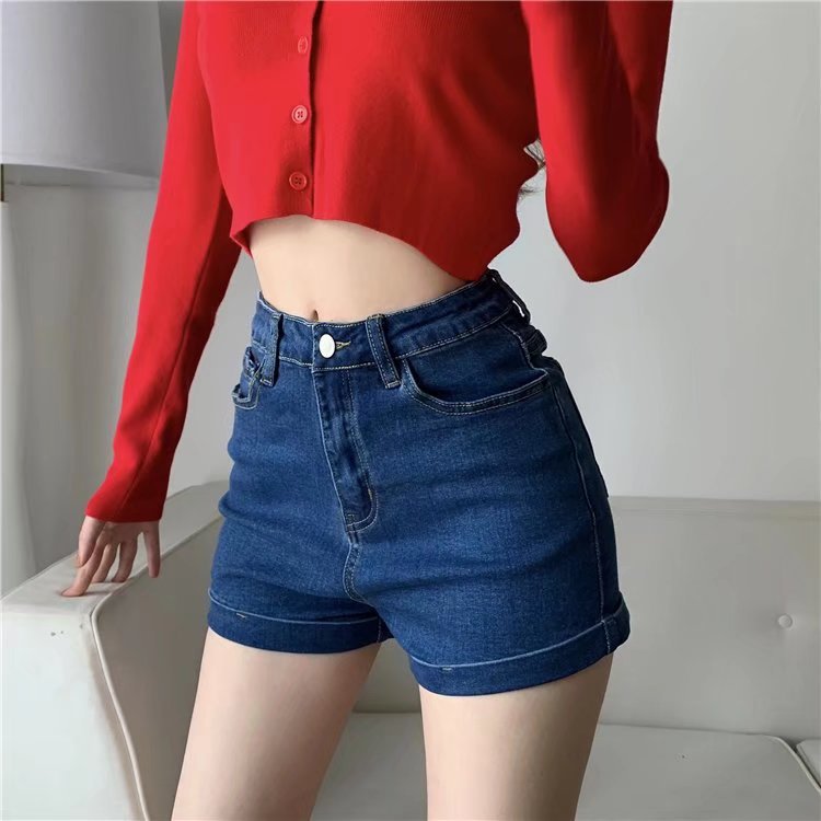 Wholesale of slim Hyuna style versatile rolled-up hot pants for women, high-waisted, light-colored tight denim shorts pic 61