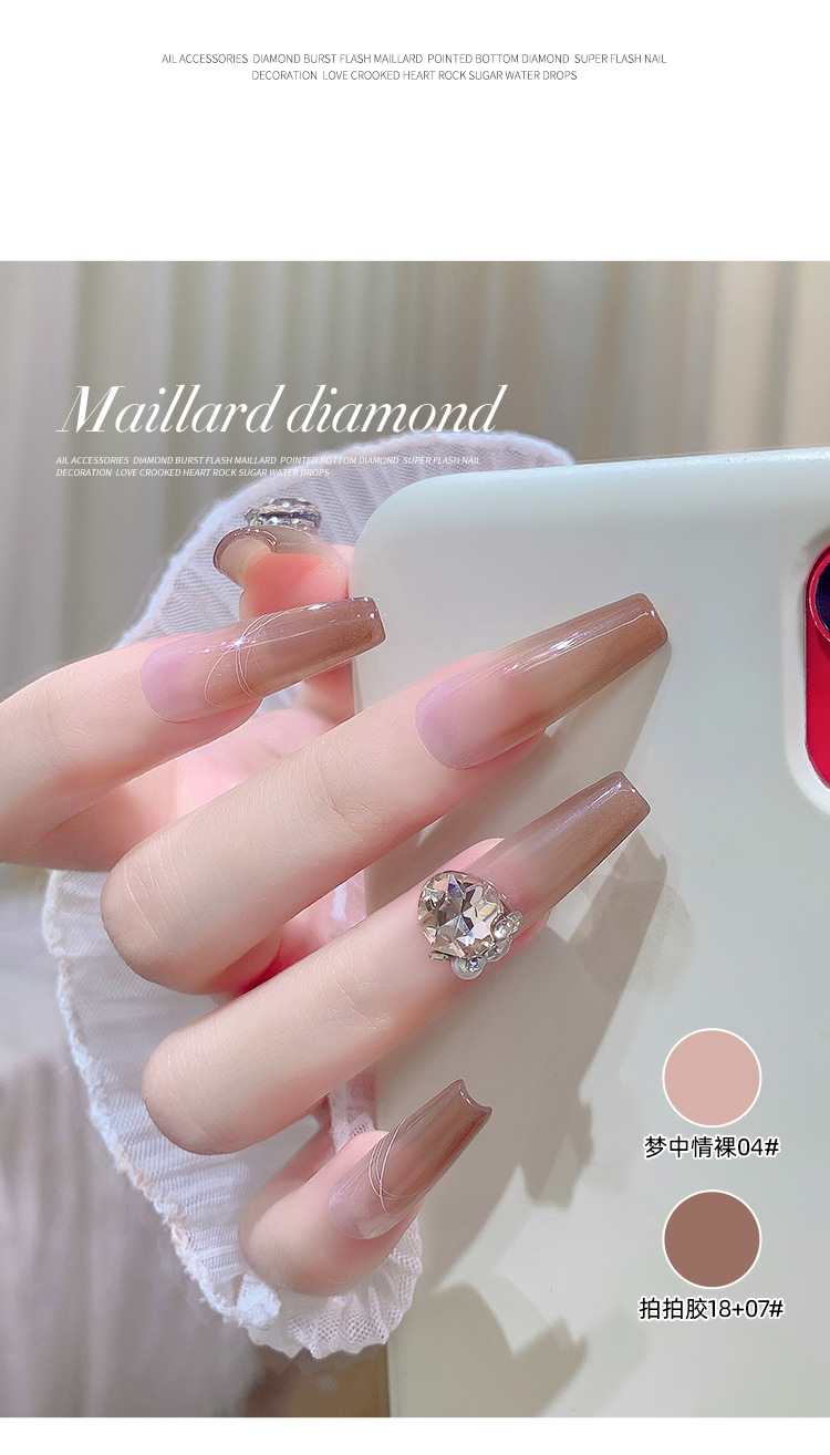 Champagne-colored pile diamond ball nail art accessory finished product, fat square, crooked heart, peach heart, axe pile diamond, super shiny nail decoration diamond pic 6