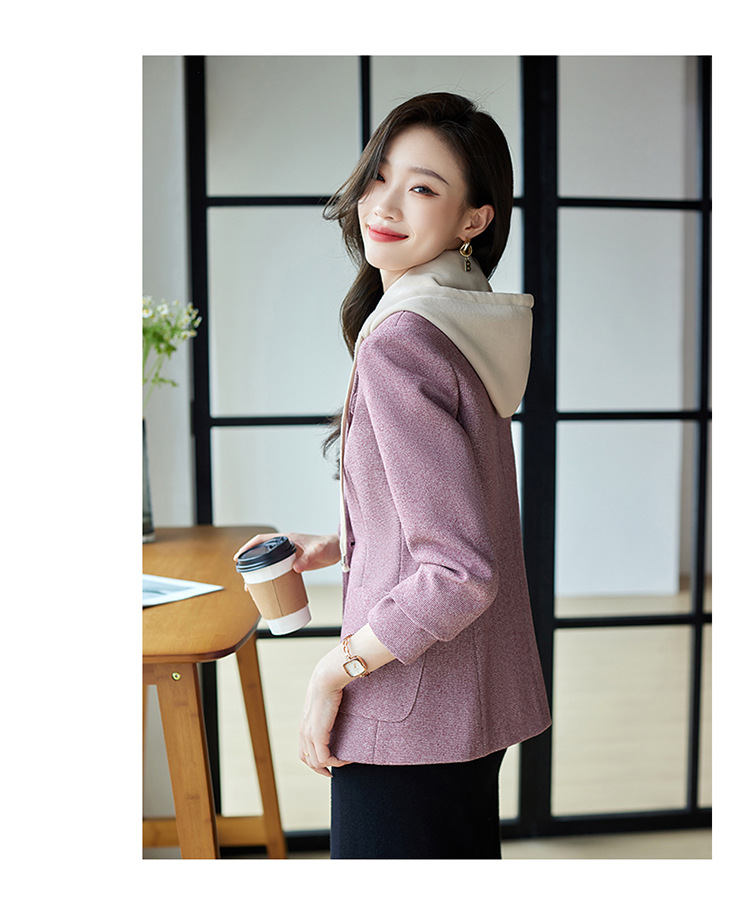 休闲假两件连帽西装外套女式春秋新款韩版高级格纹设计感西服上衣详情14