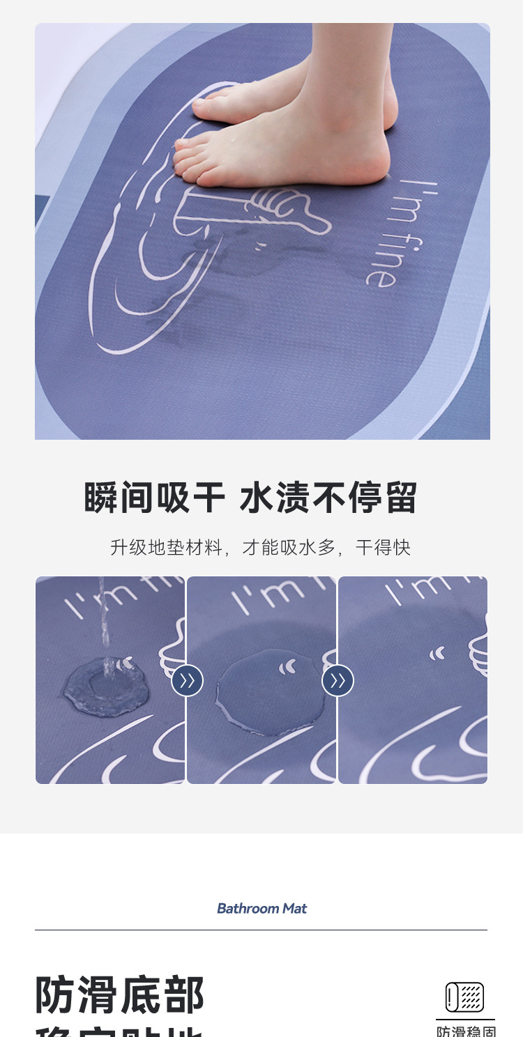 【 Manufacturer 】 Diatom mud absorbent mat, bathroom and toilet door foot mat, anti-slip floor mat, washroom and toilet carpet pic 3