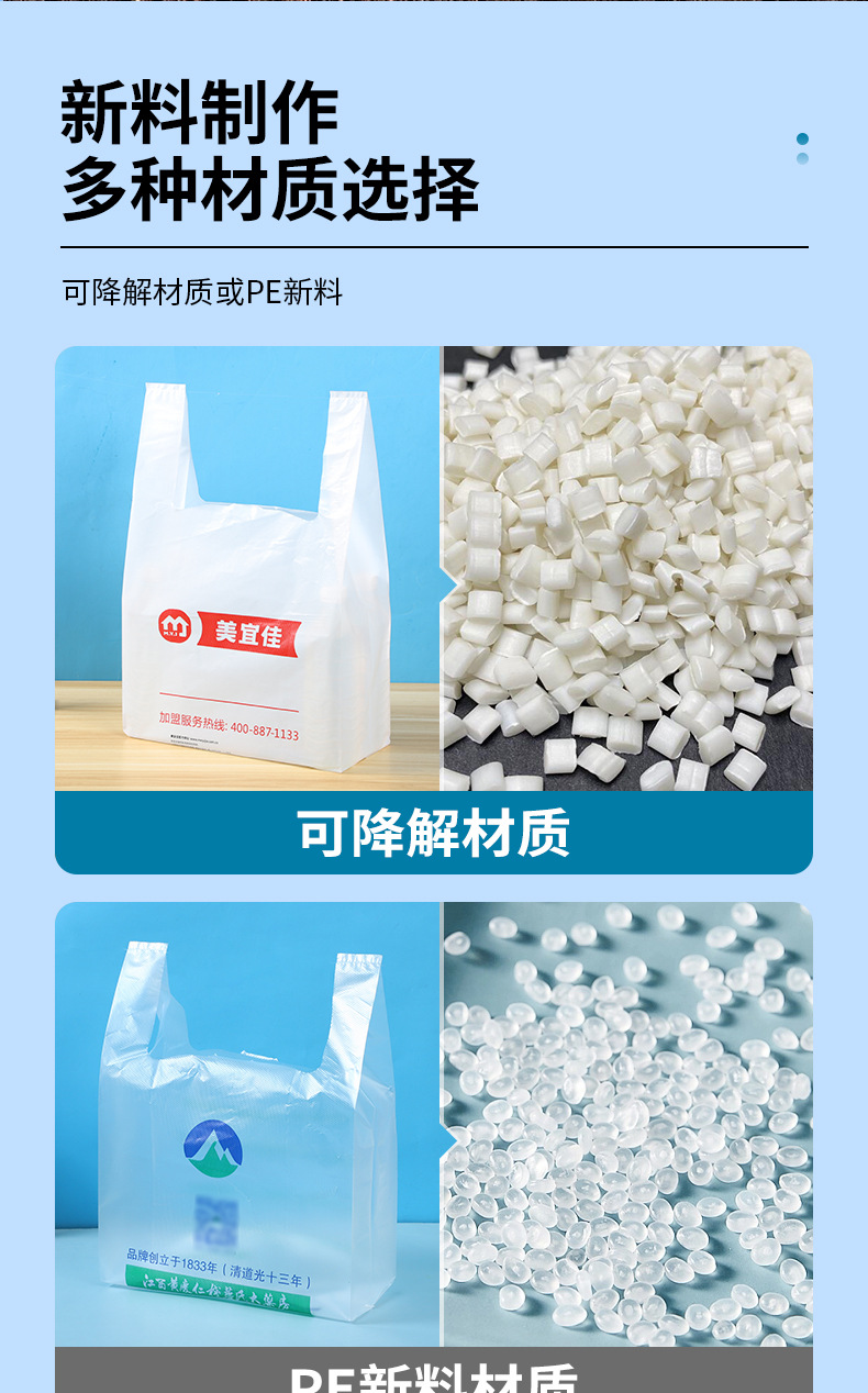 Biodegradable plastic bags, supermarket fruit breakfast food bags, takeout packing bags, vest bags, thickened printed LOGO pic 4