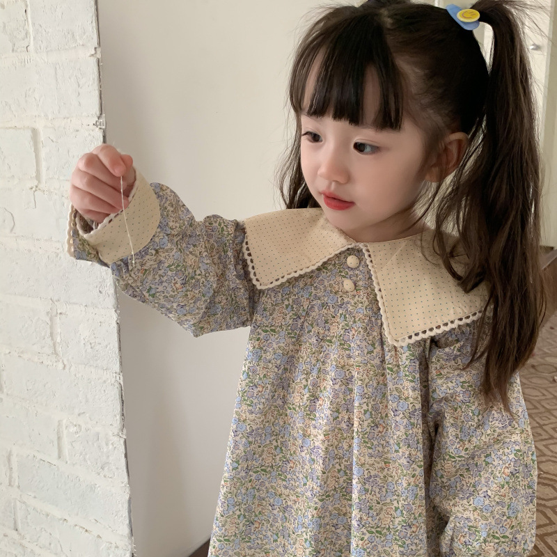 韩国童装女童碎花连衣裙春装洋气儿童娃娃领气质宝宝甜美公主裙子详情13