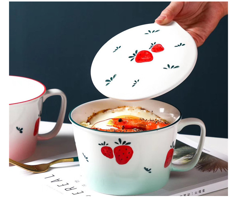 创意日式手绘陶瓷泡面碗带盖带把大容量学生泡面杯便当碗饭碗代发详情49