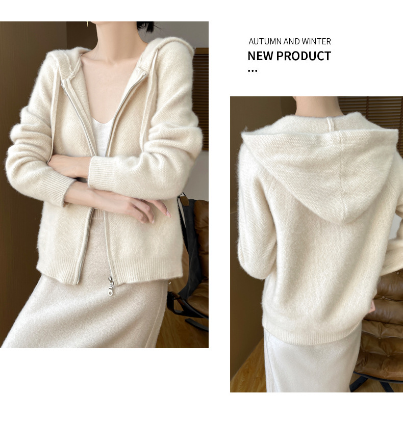For the autumn and winter of 2024, a woolen hooded thick cardigan for women, a loose zipper knitted sweater, a youthful hoodie, can be paired with an outer jacket pic 27