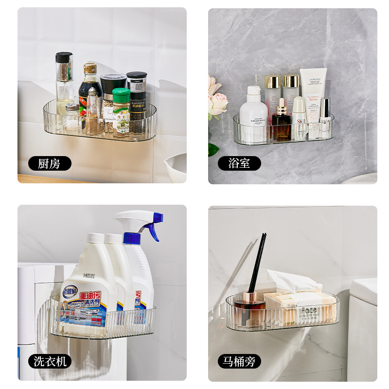 Transparent ins bathroom storage rack, kitchen storage basket, wall non-drilling PET wall-mounted transparent bathroom draining storage rack pic 2