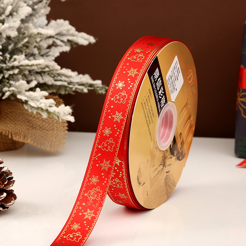 Dingxin Christmas Ribbon Wholesale: 2.5CM Christmas gifts, gold-embossed printed packaging ribbons, Christmas tree ribbons pic 58