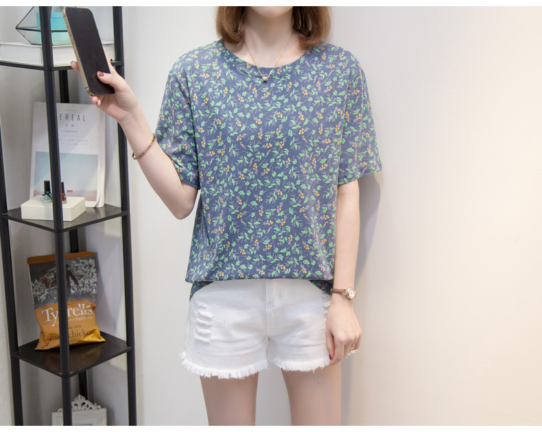 宽松短袖t恤女夏胖妹妹衣服女装韩版小清新大码印花圆领体恤上衣详情6