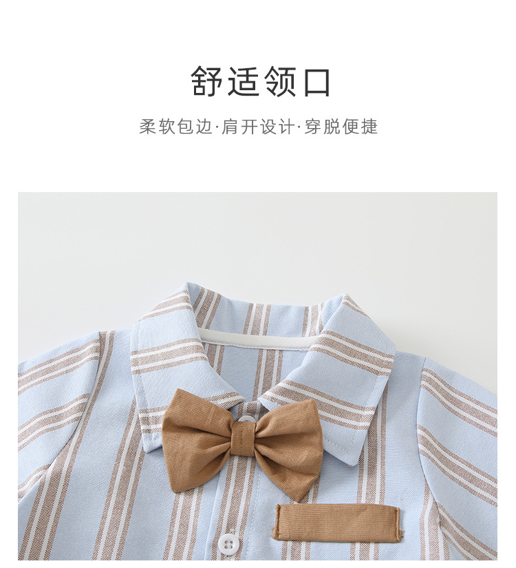 ins baby clothes summer striped short-sleeved A-class stylish baby body clothing Korean version gentleman baby outdoor crawling clothes pic 15