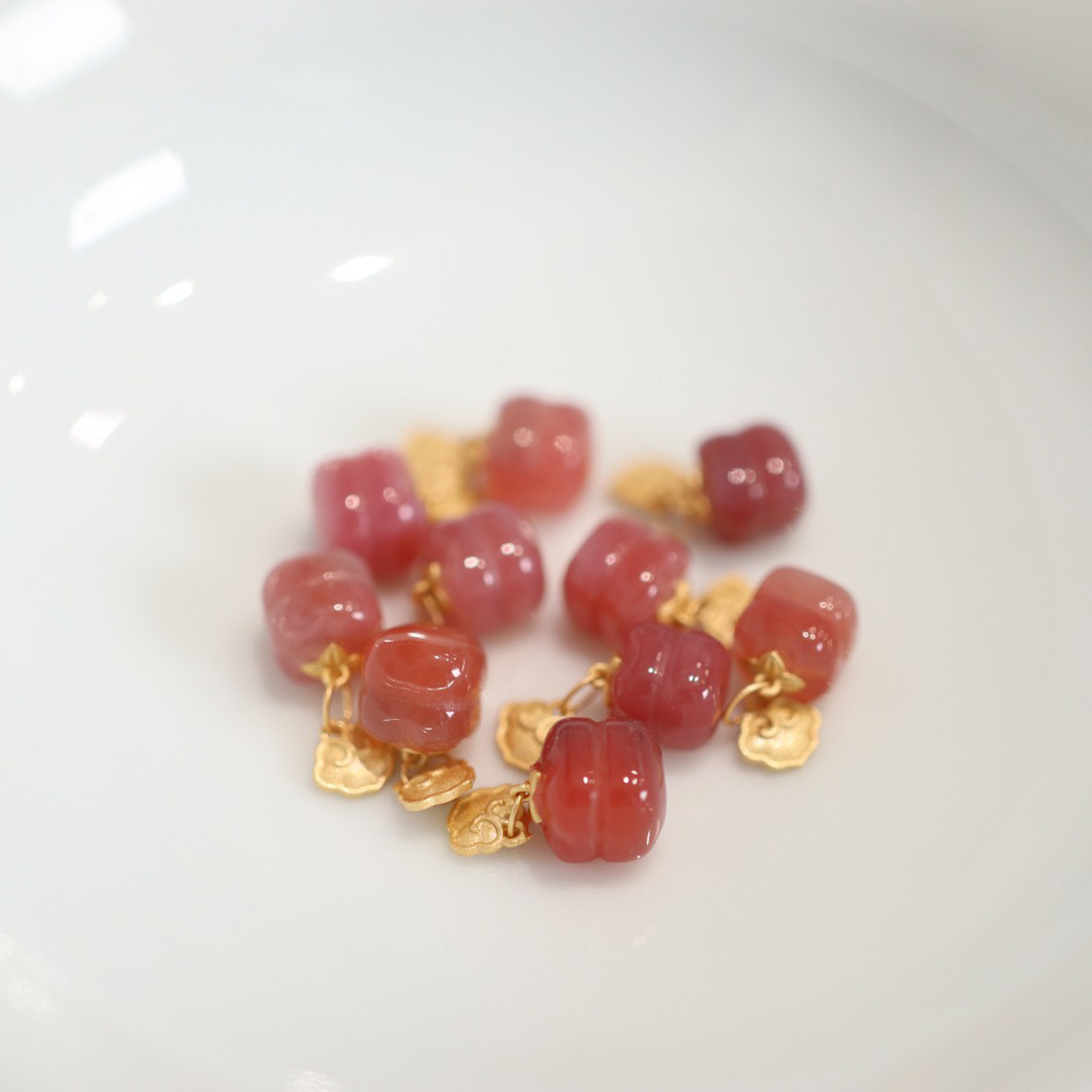 New natural salt source agate jewelry pink accessory S925 silver gold-plated non-red salt Source Ruyi persimmon accessory pic 5