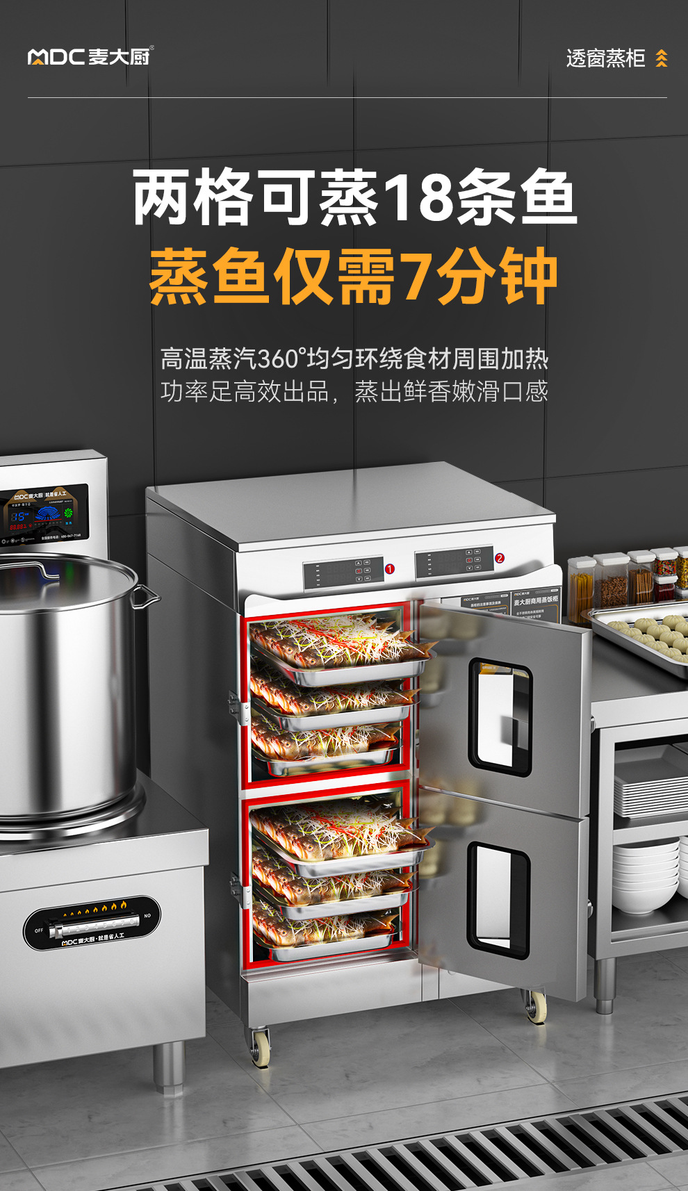 麦大厨 商用蒸饭柜餐厅海鲜蒸柜厨房酒店蒸箱多门一体式透窗大容详情8