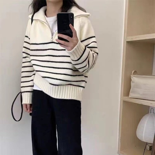 韩系纯色简约慵懒风麻花套头毛衣女秋冬款圆领长袖软糯打底针织衫详情10