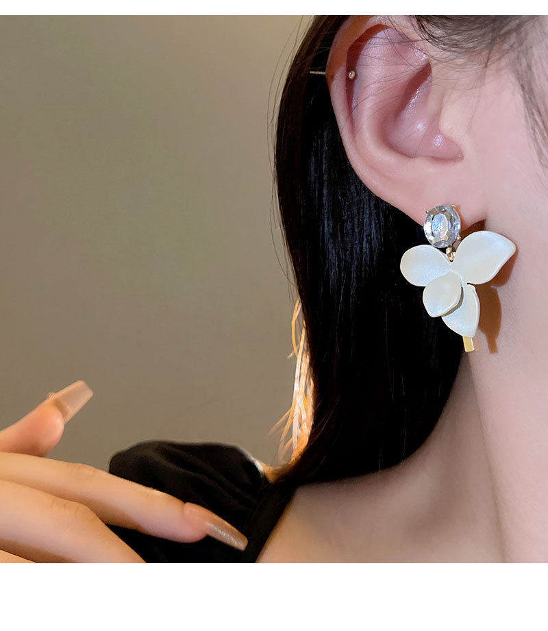 不对称绿色花瓣耳环高级感百搭复古珍珠耳坠女925银针耳饰品批发详情14