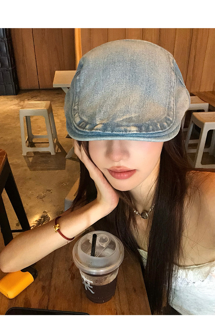 品牌【森多娜】贝雷帽 复古水洗牛仔前进帽女夏秋百搭大头围显脸小反戴鸭舌贝雷帽子详情12