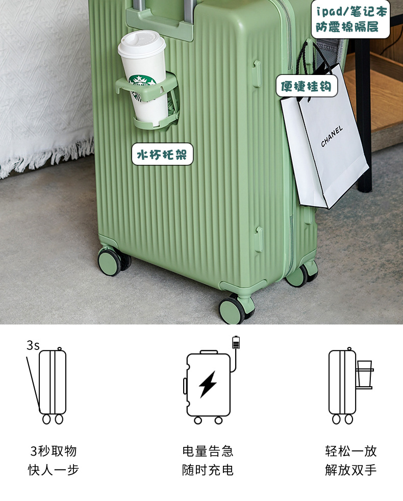 一件代发20寸前置开口行李箱男女新款多功能密码旅行箱拉杆箱批发详情9