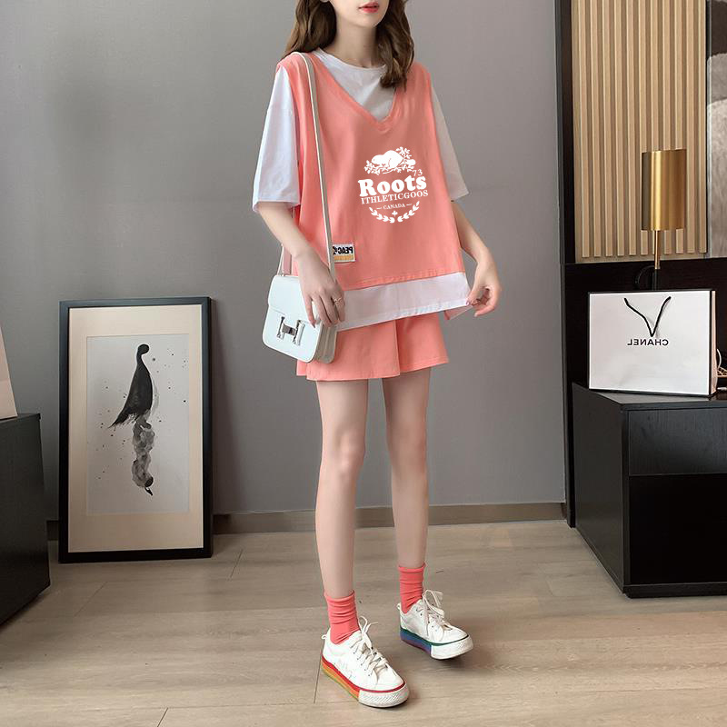 A two-piece short pants casual sportswear set for women in summer, Korean style short-sleeved sportswear, fashionable, loose and youthful two-piece set pic 9