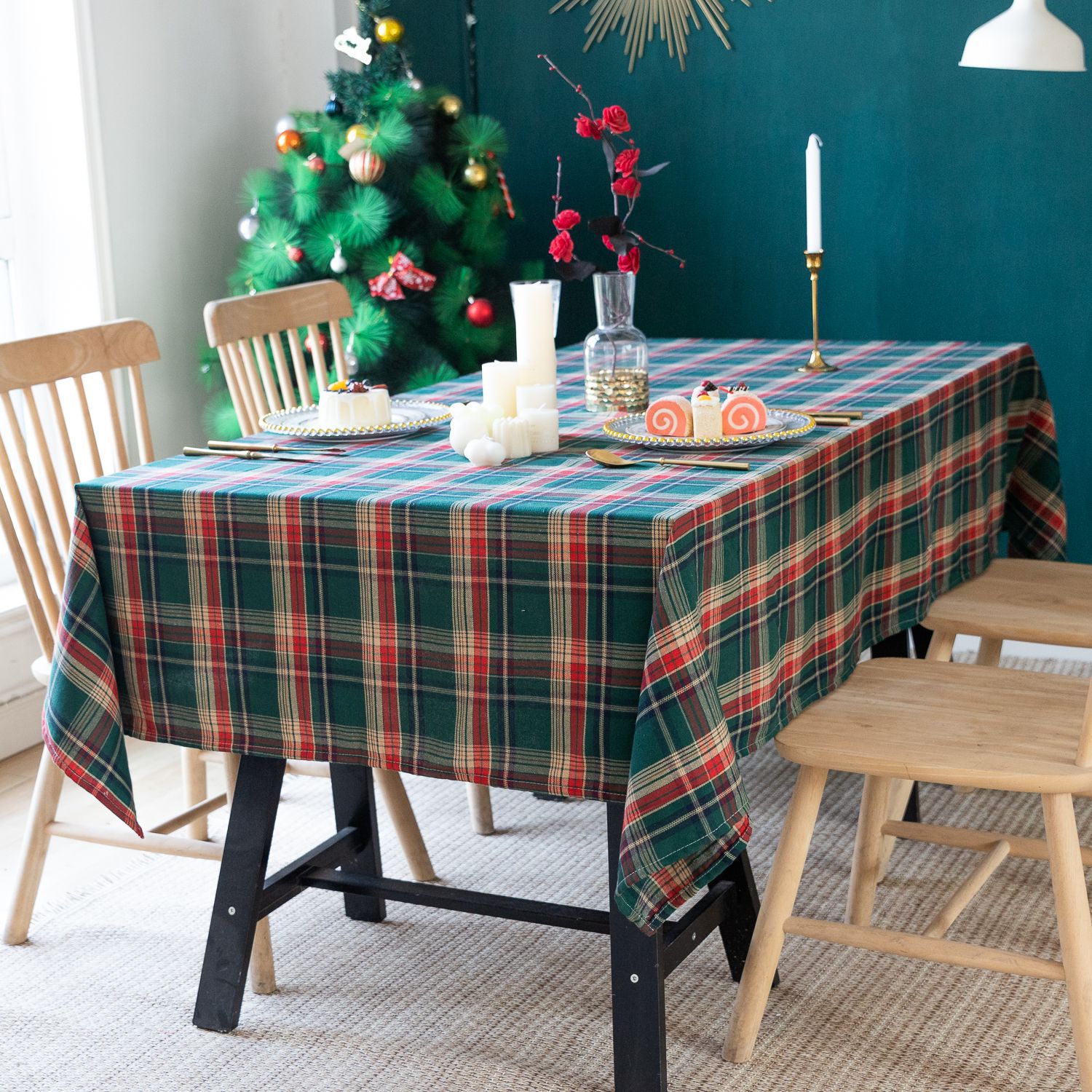 American green checkered table fabric Christmas Day Amazon rectangular atmosphere decoration tablecloth manufacturer, South Korea pic 7