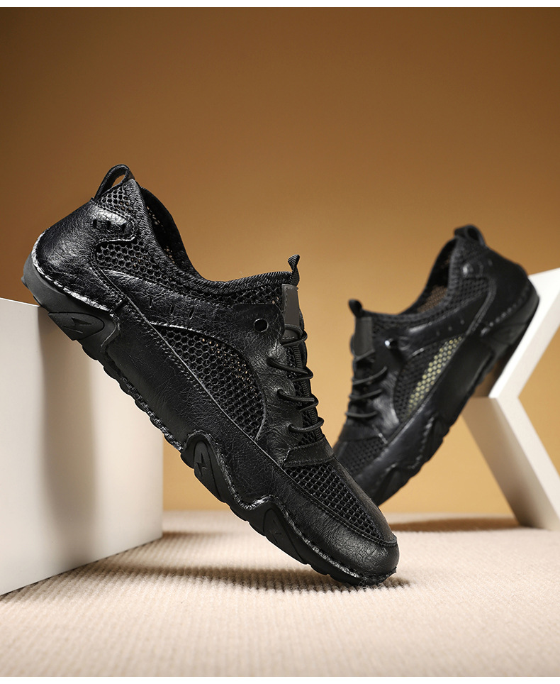 真皮牛皮跨境新款男士休闲运动鞋大码缝制透气网面鞋八爪鱼男鞋子详情37