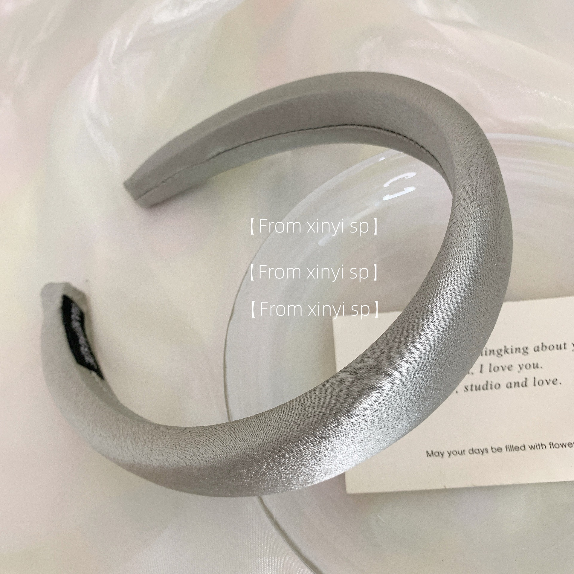 Gentle and elegant spring and summer new headband with a lustrous satin finish, solid color Morandi color, high top thick sponge headband pic 3