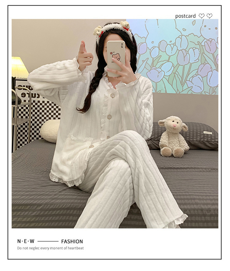 秋冬季女士法兰绒睡衣女冬款长袖加厚加绒可爱女生家居服套装详情35