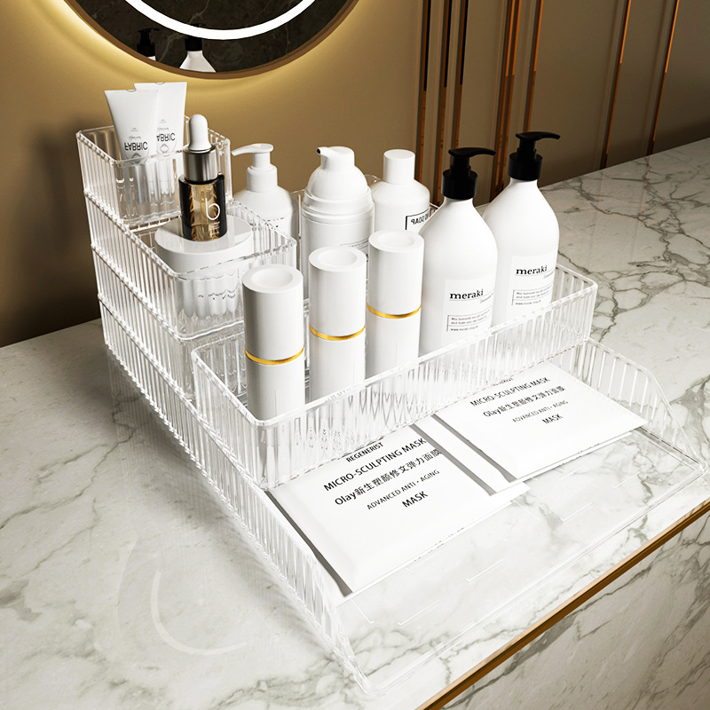 溢溢购桌面收纳盒轻奢透明化妆品面膜护肤品口红收纳筐整理置物架详情11