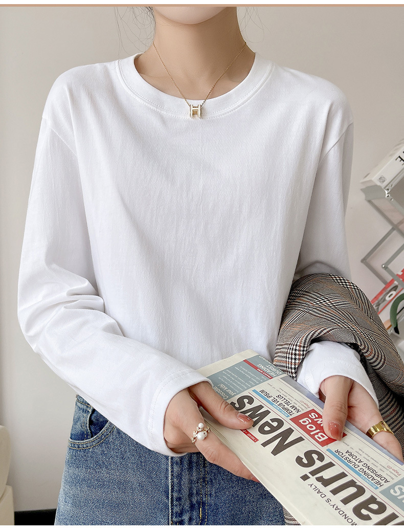 日系重磅长袖t恤女宽松纯棉情侣上衣打底衫秋款白色体恤男女同款详情22