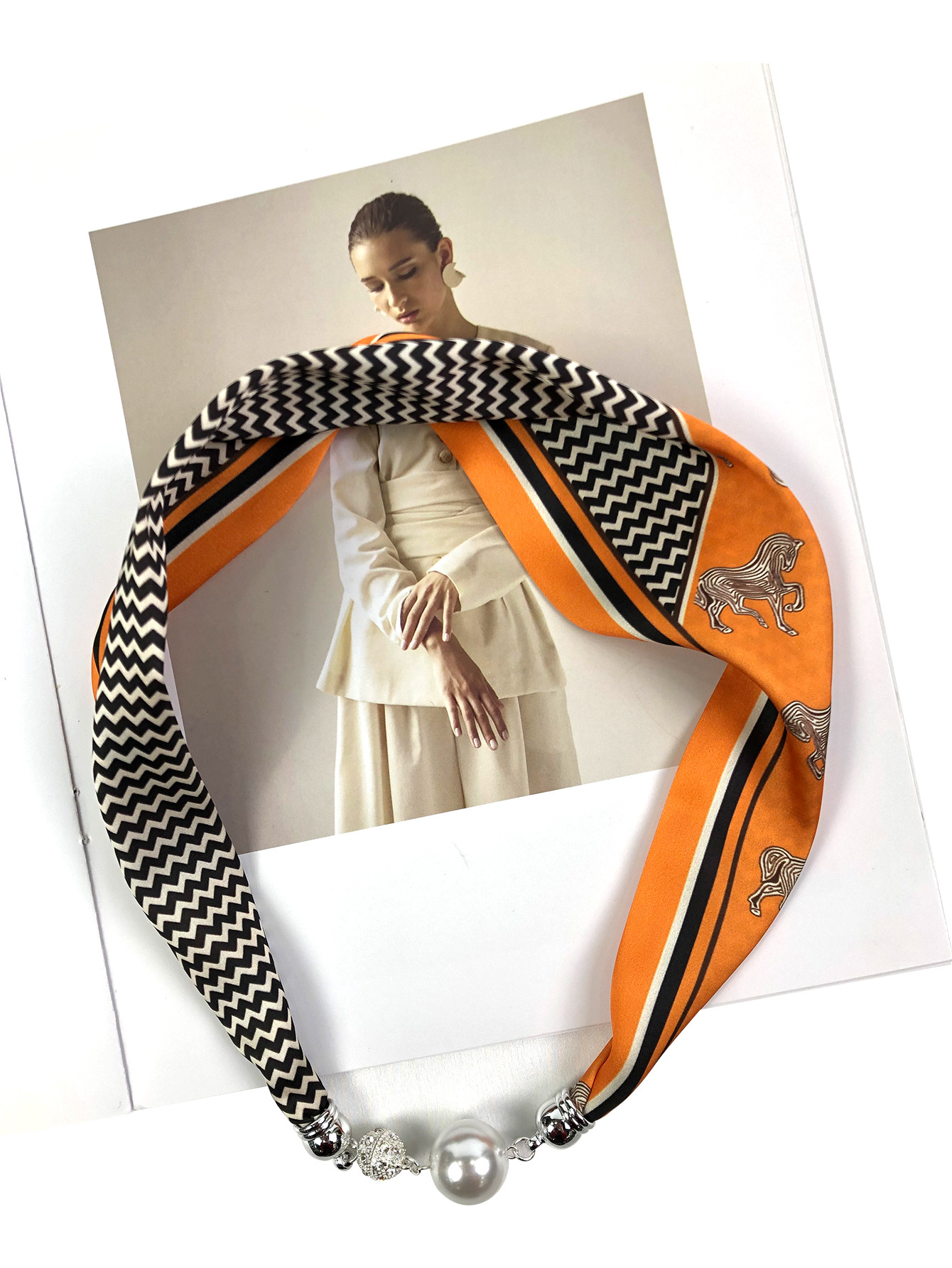 厂家直销时尚百搭仿真丝珍珠项链丝巾扣围巾透气装饰百搭详情4