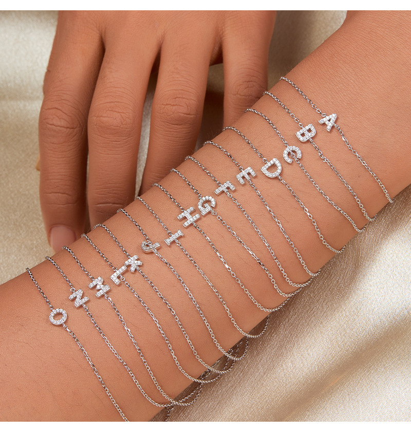 925 sterling silver bracelet with 26 letters set with zircon, a niche, light luxury and high-end style, an ins sterling silver bracelet, a cross-border bestseller accessory pic 7