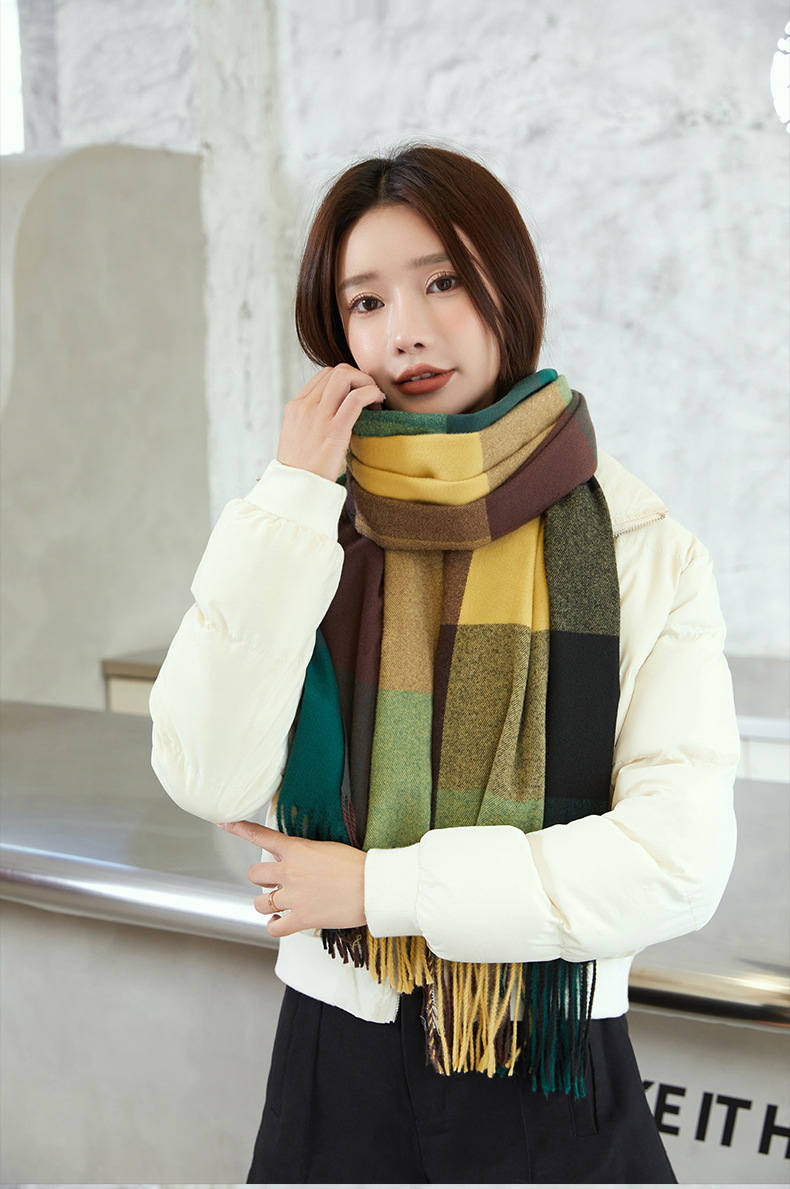 2022 New checkered scarf for women, a sweet and versatile Japanese and Korean style warm scarf, a fashionable shawl, and a faux cashmere scarf for women pic 32