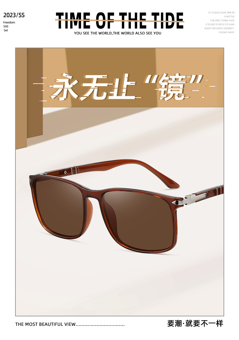 男士弹簧腿偏光太阳镜新款外销TR90方框休闲墨镜个性街拍潮流眼镜详情2