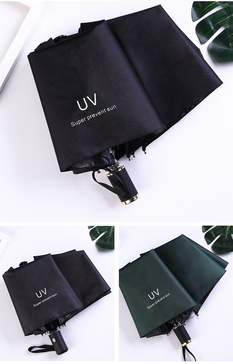 Fully automatic UV three-fold umbrella, black rubber sun protection and UV-blocking sunshade umbrella, folding sun umbrella, logo advertising umbrella pic 48