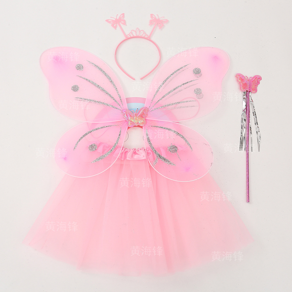 蝴蝶翅膀四件套 儿童蓬蓬裙套装 天使翅膀背饰仙女棒头箍现货批发详情6