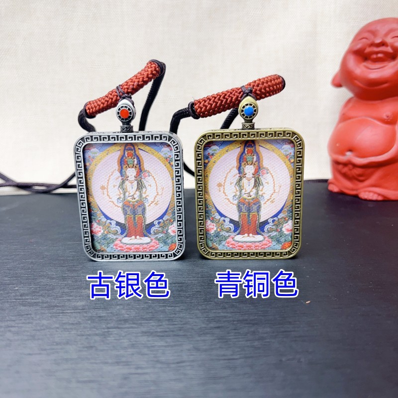 双面布艺唐卡十二生肖守护神本命佛仿古色吊坠属兔文殊男女项链详情3